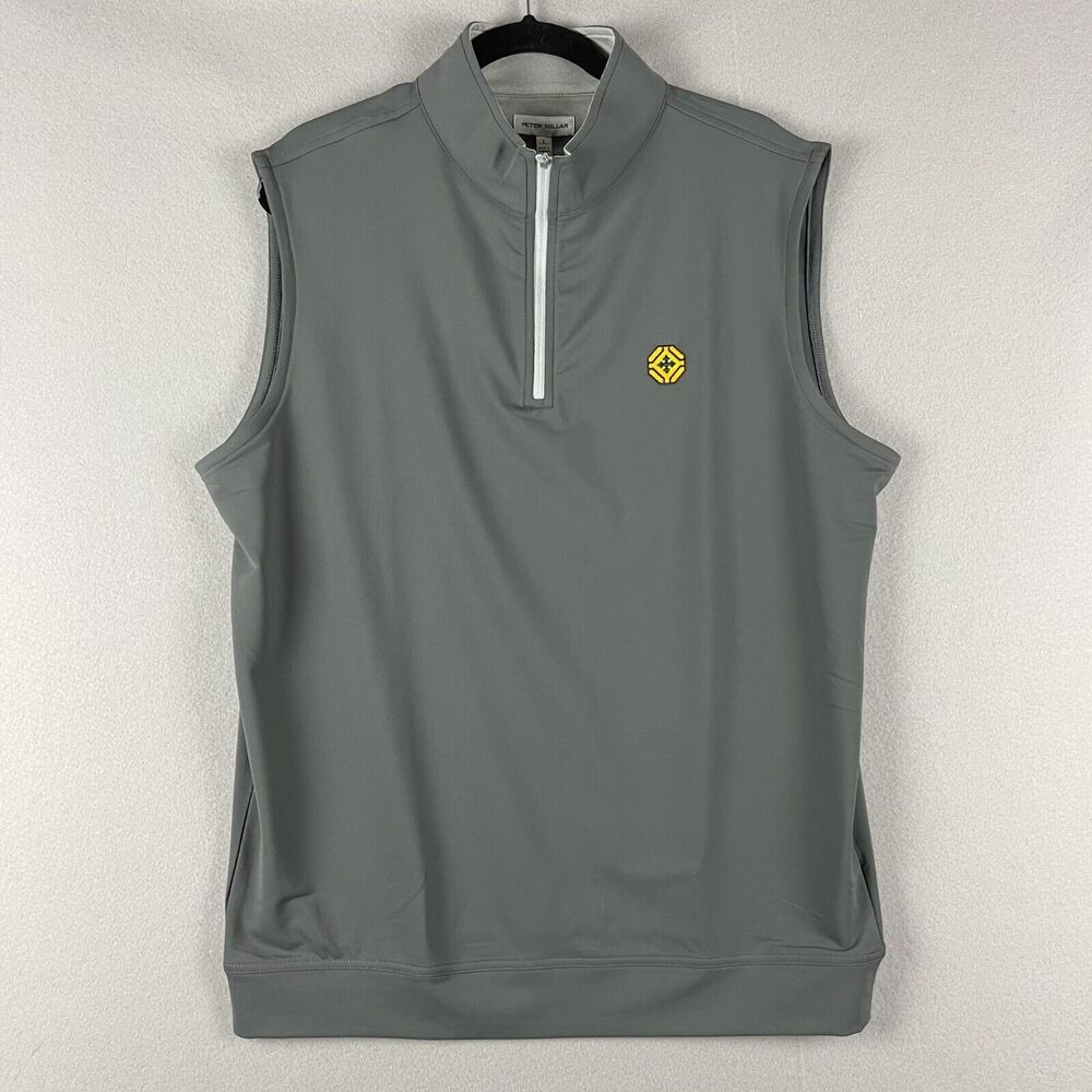 Peter Millar Galway Stretch Loop Terry Quarter Zip Vest Mens Large Gray Logo NWT